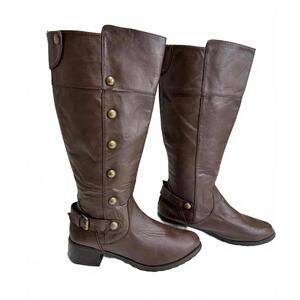 Knee-High Gold Stud Detail Riding Boots Brown Size 8W